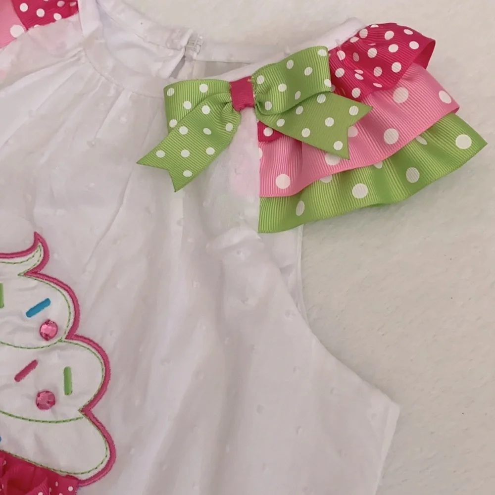 Rare Editions | Cupcake Swiss Dot Birthday Scallop Hem Dress E326267 White (5) - Picture 4 of 16